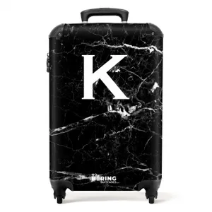 Suitcase - Marble print - Black - Letter K