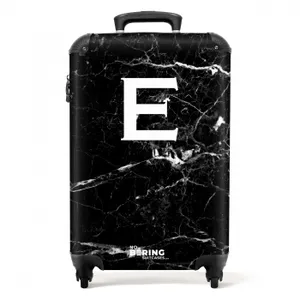 Suitcase - Marble look - Letter E - Black