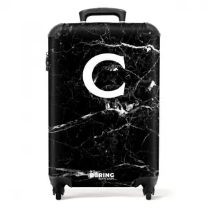 Suitcase - Marble look - Black - Letter C