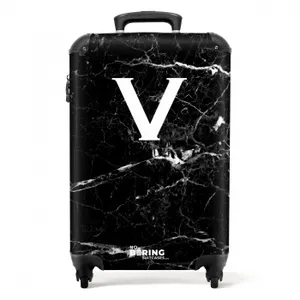 Suitcase - Marble print - Black - Letter V