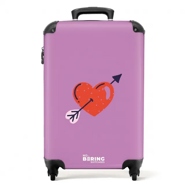 Suitcase - Patterns - Red heart with arrow on purple background