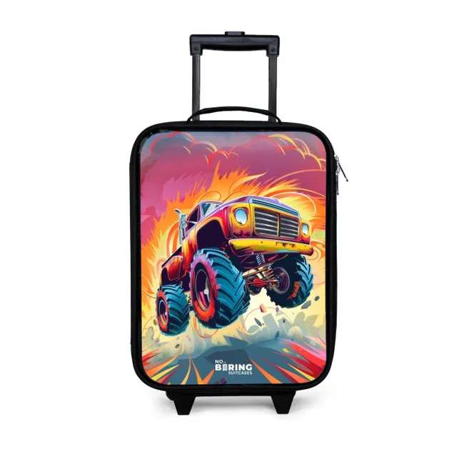 Roze Monstertruck Vliegt over het Asfalt Kinderkoffer - Zwart klein -3d
