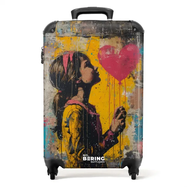 Suitcase - Girl with heart-shaped balloon in graffiti style