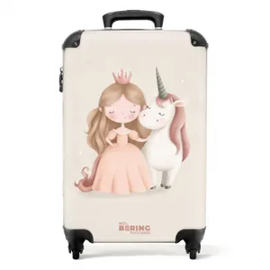 Suitcase - Princess and a unicorn in pastel colors