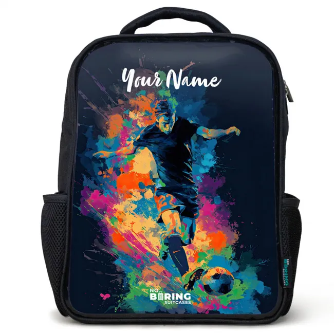 Children's backpack black with name - Neon - Footballer - Colorful