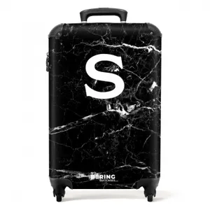 Suitcase - Marble look - Black - Letter S