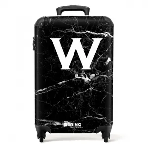 Suitcase - Marble print - Black - Letter W