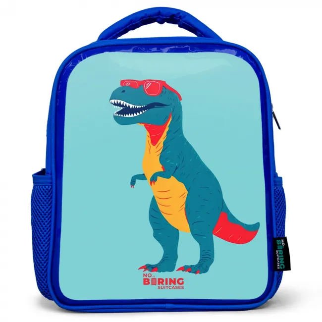 Coole T. rex met zonnebril Kinderrugzak - Blauw middel -3d