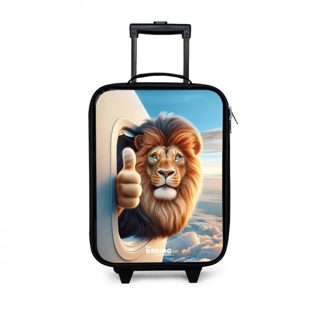 Leeuw uit een vliegtuigraam met zijn duim omhoog Kinderkoffer - Zwart klein -3d