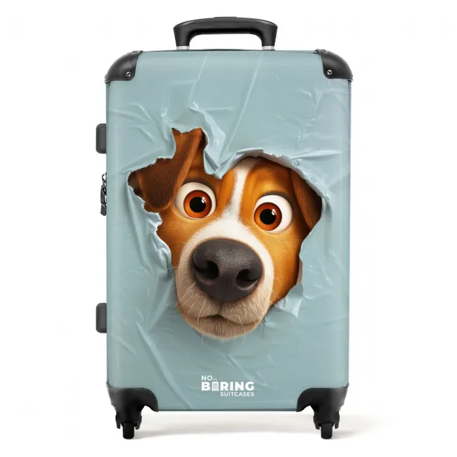 Bruine hond door gescheurd blauw plastic NBS - Medium koffer - Kinderen Unisex middel -productfoto_recht