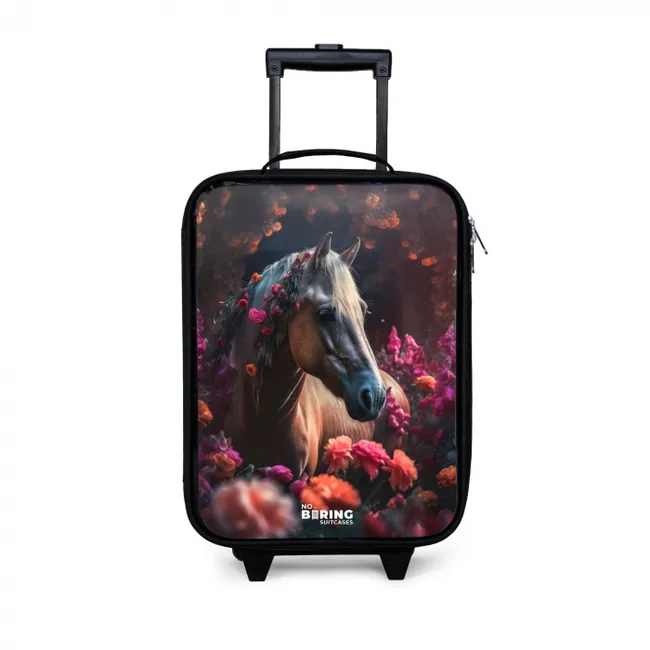 Goudbruin paard tussen de bloemen Kinderkoffer - Zwart klein -3d