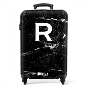 Suitcase - Marble print - Letter R - Black