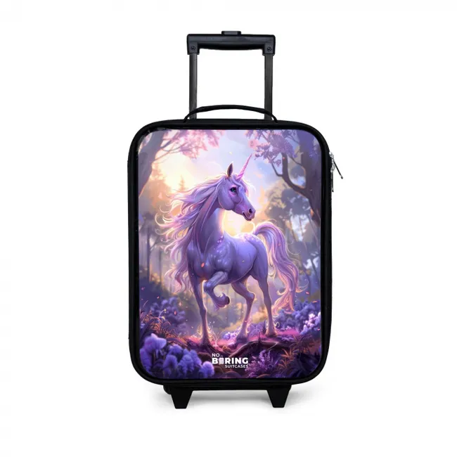 Portret van een Eenhoorn tussen Paarse Bloemen Kinderkoffer - Zwart klein -3d