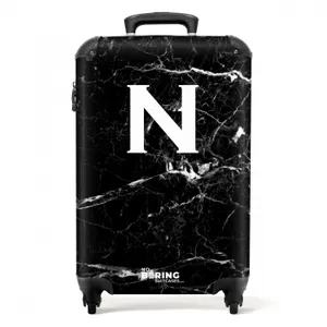 Suitcase - Letter N - Marble - Black - Marble print
