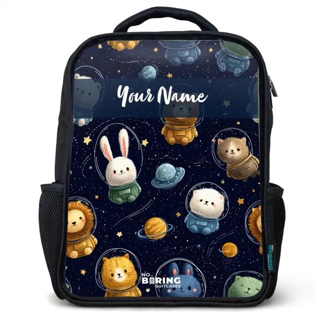 Children's backpack black with name - Animals - Astronaut - Planets - Stars
