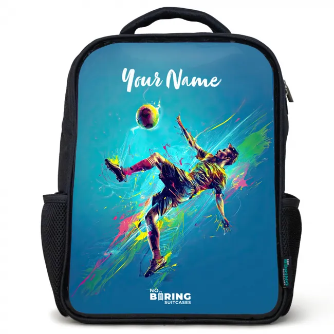 Children's backpack black with name - Neon - Football - Kick - Colorful