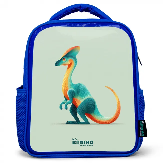 Elegante dino met kam Kinderrugzak - Blauw middel -3d