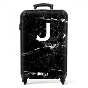 Suitcase - Black - Marble look - Letter J - Marble