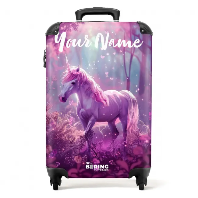 Suitcase with name – Unicorn Surrounded by Purple Nature