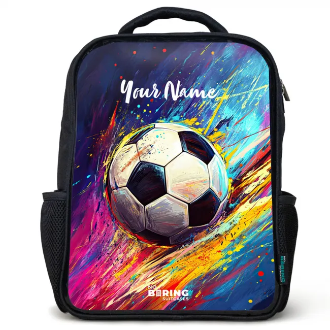 Children's backpack black with name - Neon - Soccer - Colorful