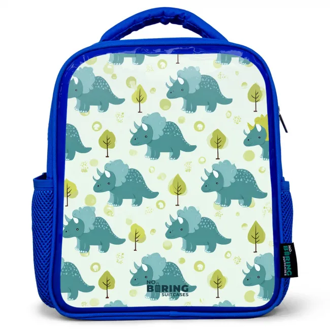 Triceratopsen tussen boompjes Kinderrugzak - Blauw middel -3d