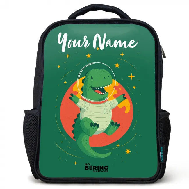 Children's backpack black with name - Dino - Planet - Stars - Green