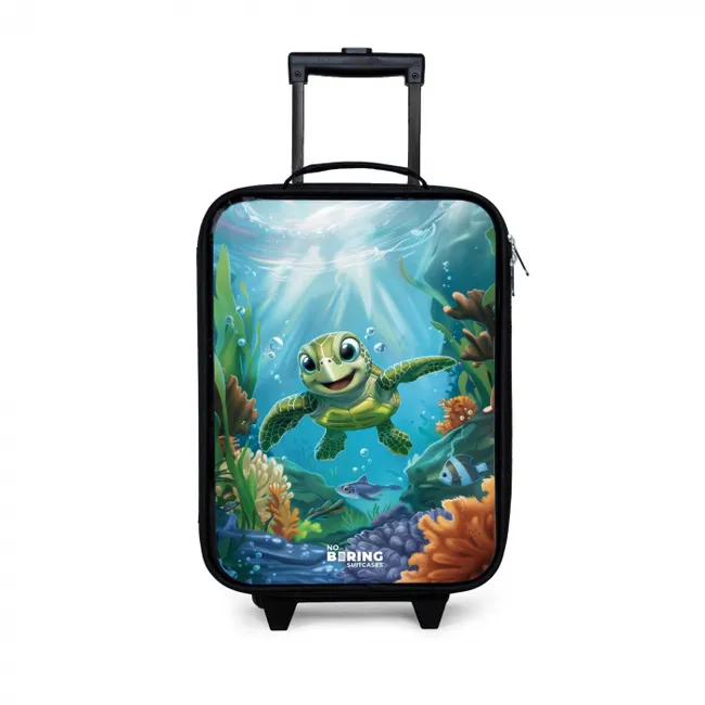 Groene schildpad aan het zwemmen Kinderkoffer - Zwart klein -3d