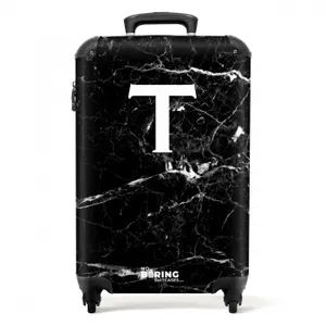 Suitcase - Letter T - Marble look - Black