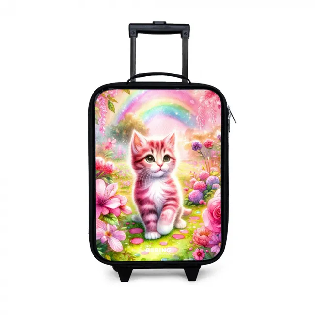 Roze regenboogkatje Kinderkoffer - Zwart klein -3d