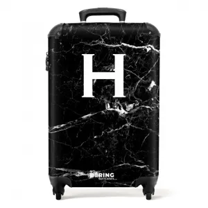 Suitcase - Marble look - Letter H - Black