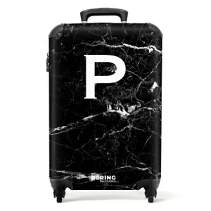 Suitcase - Marble print - Letter P - Black