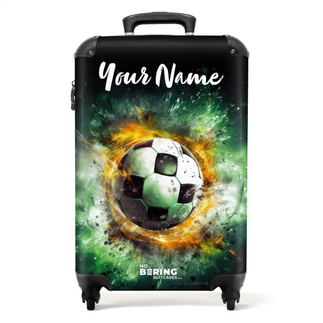 Suitcase with name – Soccer on fire