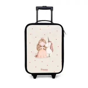 Children's suitcase - Black - Princess and a unicorn in pastel colors