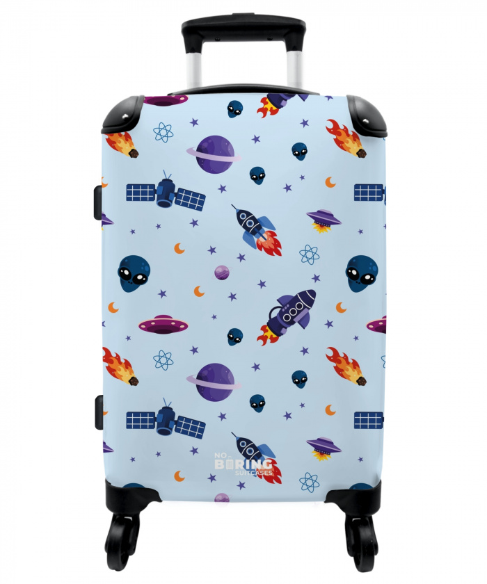Ruimtevaart en buitenaards patroon op lichtblauw NBS - Medium koffer - Kinderen Unisex middel -3d