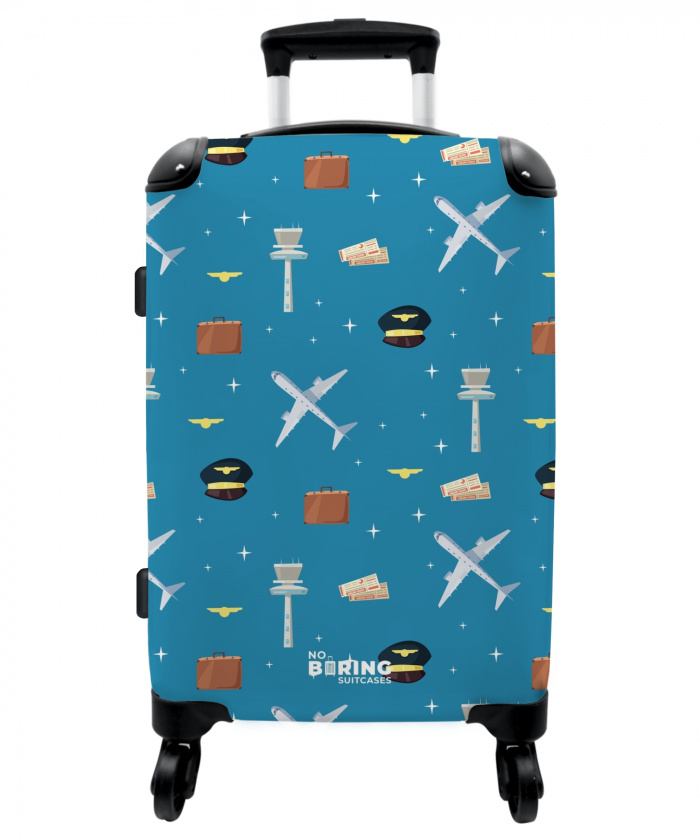 Luchtvaartthema met vliegtuigen op blauwe achtergrond NBS - Medium koffer - Kinderen Unisex middel -3d