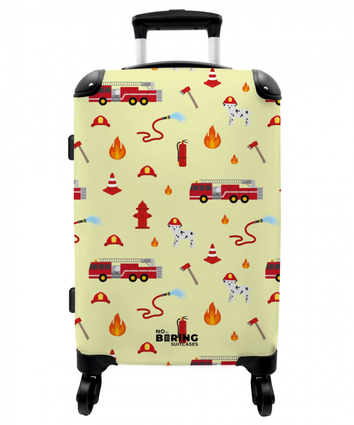 Brandweer patroon met voertuigen en vlammen NBS - Medium koffer - Kinderen Unisex middel -3d