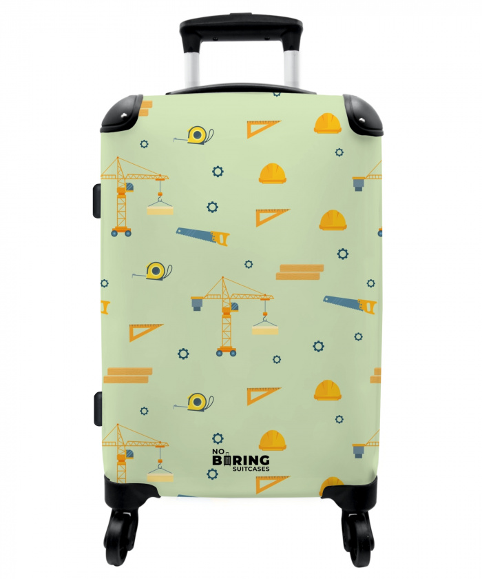 Bouwkranen en timmergereedschap op mintgroene achtergrond NBS - Medium koffer - Kinderen Unisex middel -3d