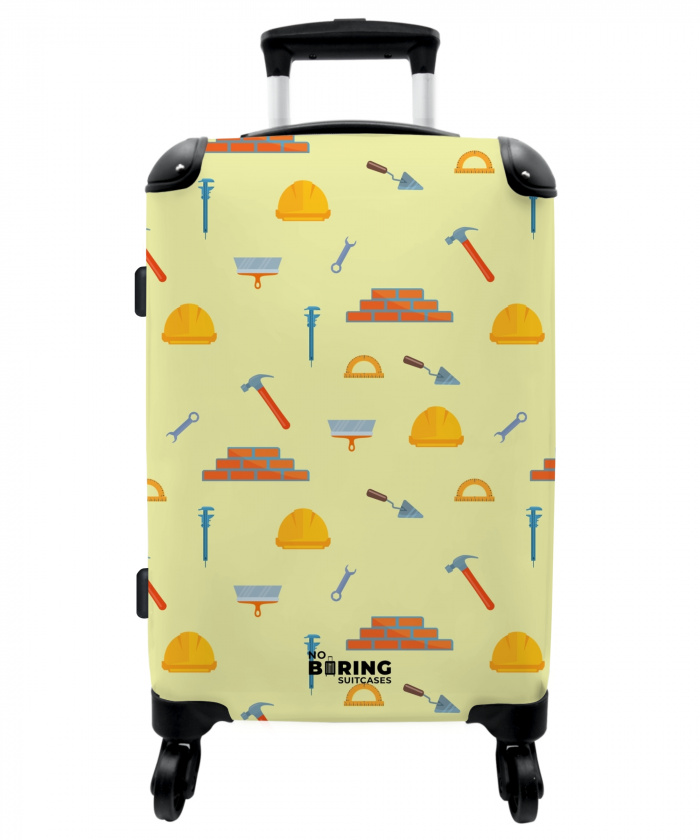 Bouwgereedschap patroon op lichtgele achtergrond NBS - Medium koffer - Kinderen Unisex middel -3d