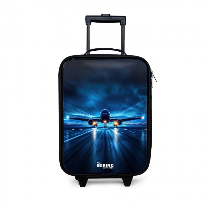Vliegtuig opstartend in futuristisch nachtlandschap Kinderkoffer - Zwart klein -3d