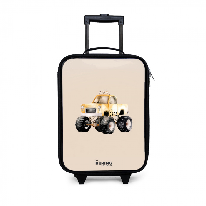 Gele monstertruck op een beige achtergrond Kinderkoffer - Zwart klein -3d
