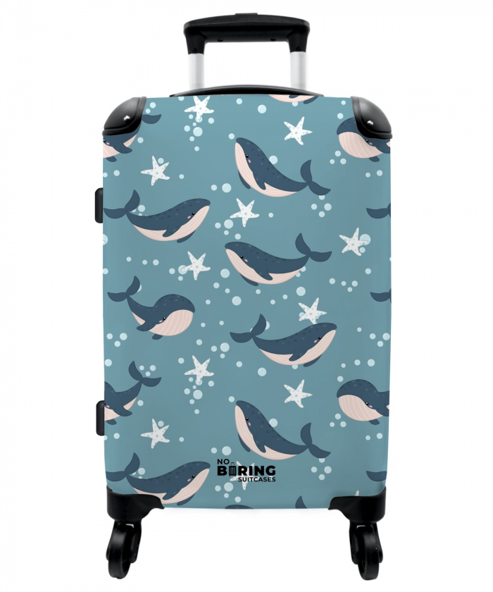 Walvissen met zeesterren patroon blauw NBS - Medium koffer - Kinderen Unisex middel -3d