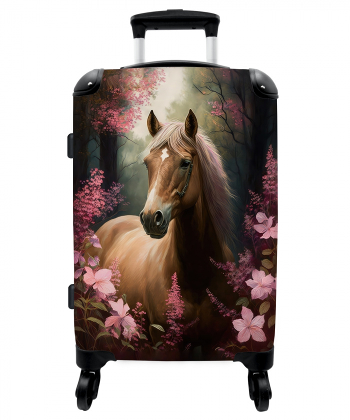 Koffer - Paard - Bloemen - Roze - Natuur - Bos NBS - Medium koffer - Kinderen Unisex middel -3d