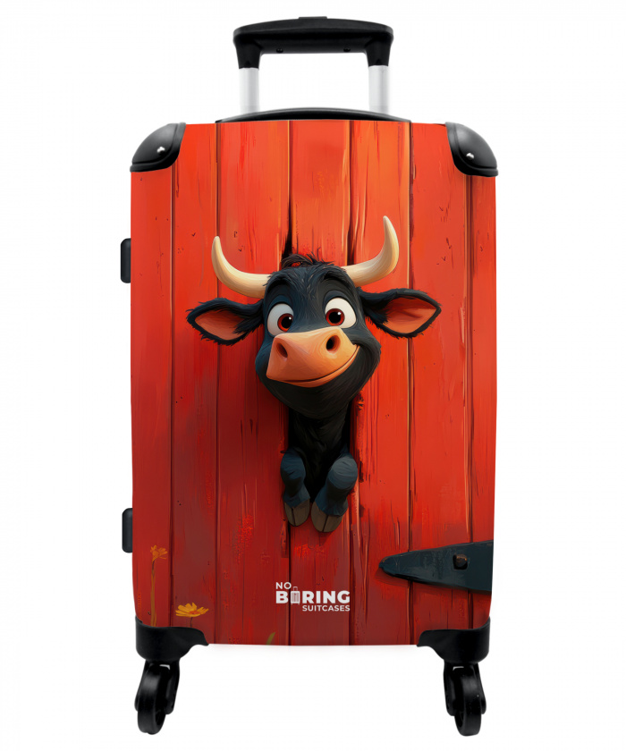 Zwarte stier steekt kop door rode schuurdeur NBS - Medium koffer - Kinderen Unisex middel -3d