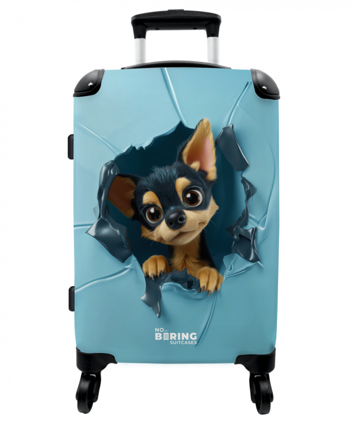 Kleine chihuahua steekt kop door blauwe wand NBS - Medium koffer - Kinderen Unisex middel -3d