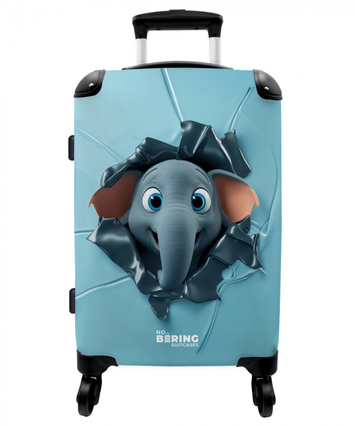 Vrolijke olifant kijkt door gescheurde achtergrond NBS - Medium koffer - Kinderen Unisex middel -3d
