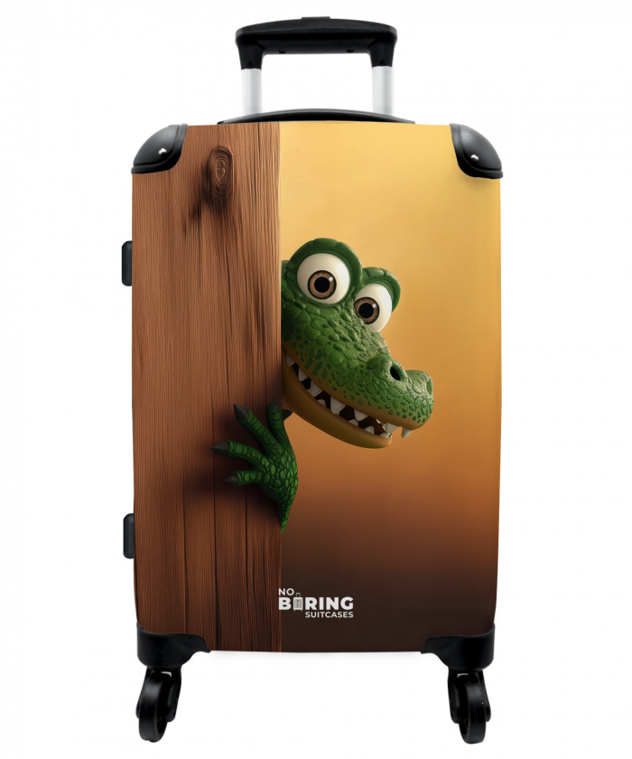 Krokodil met grote ogen achter houten muur NBS - Medium koffer - Kinderen Unisex middel -3d