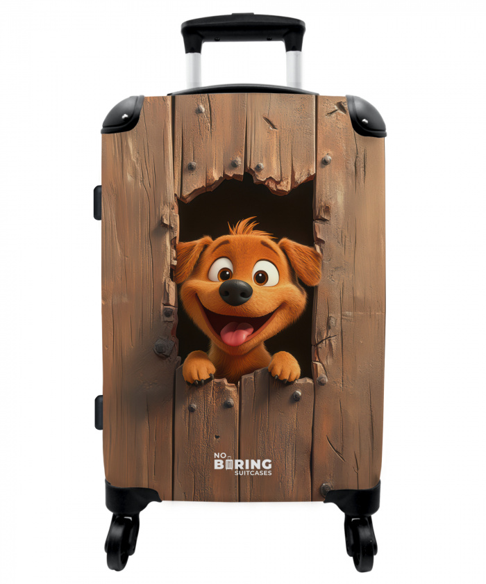Vrolijke hond kijkt door kapot houten hek NBS - Medium koffer - Kinderen Unisex middel -3d