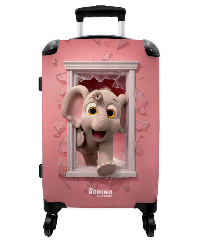 Olifant breekt door roze raam met glas NBS - Medium koffer - Kinderen Unisex middel -3d