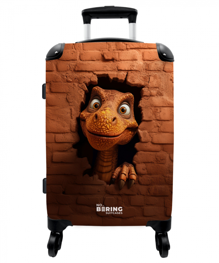 Dino met brede lach in bakstenen muur NBS - Medium koffer - Kinderen Unisex middel -3d