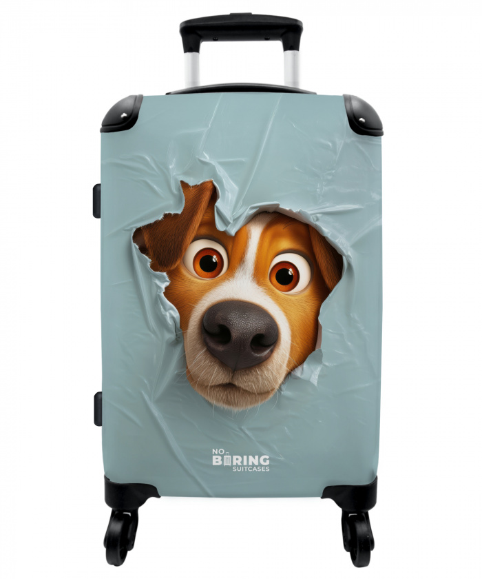Bruine hond door gescheurd blauw plastic NBS - Medium koffer - Kinderen Unisex middel -3d